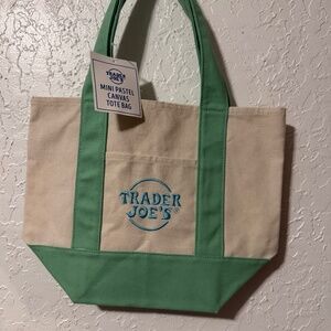 NWT Trader Joes Mini Canvas Tote Bag - Pastel Green -